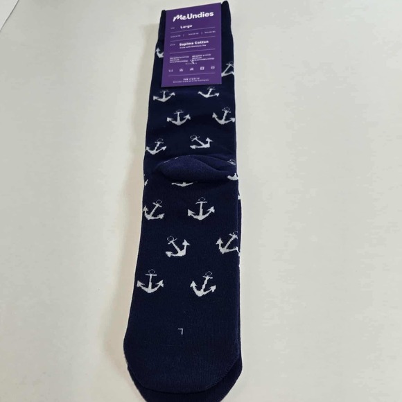 MeUndies Anchor Print Crew Socks Supima Cotton Blend Large US W 11-14‎ - Picture 1 of 4